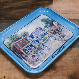 🥤 Vintage Coca-Cola metal serving tray featuring a painting! 🥤